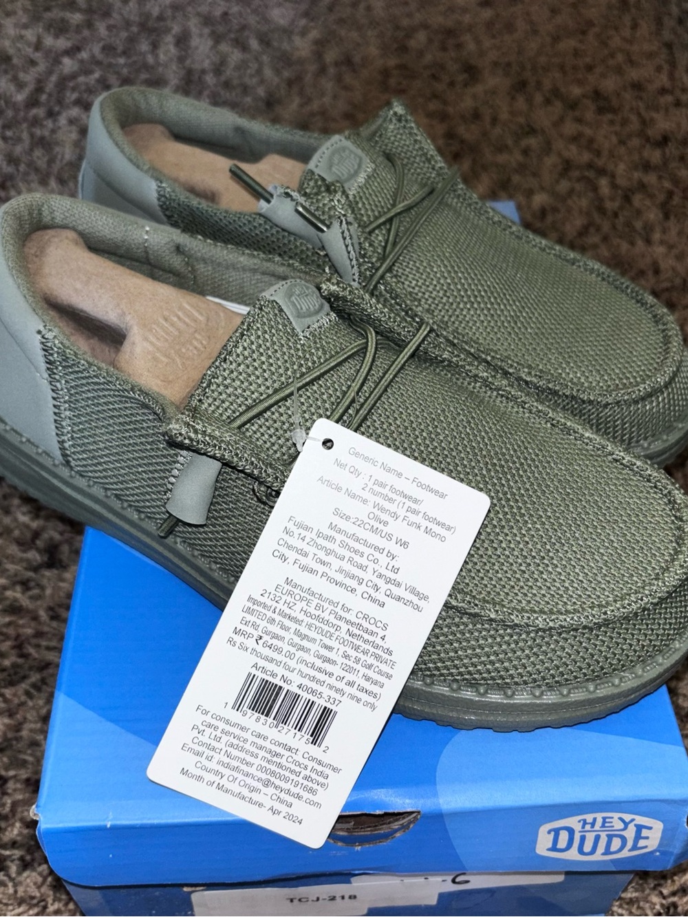 HEYDUDE Wendy Funk Mono Olive Mesh Lace-Up Slip-On Women’s Casual US 6